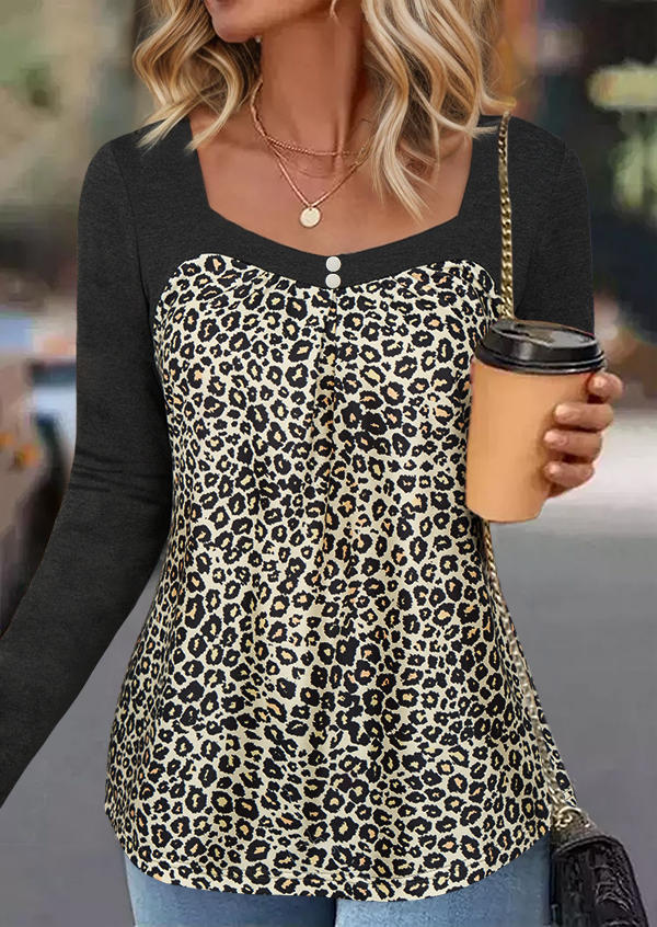 Leopard Button Western Blouse