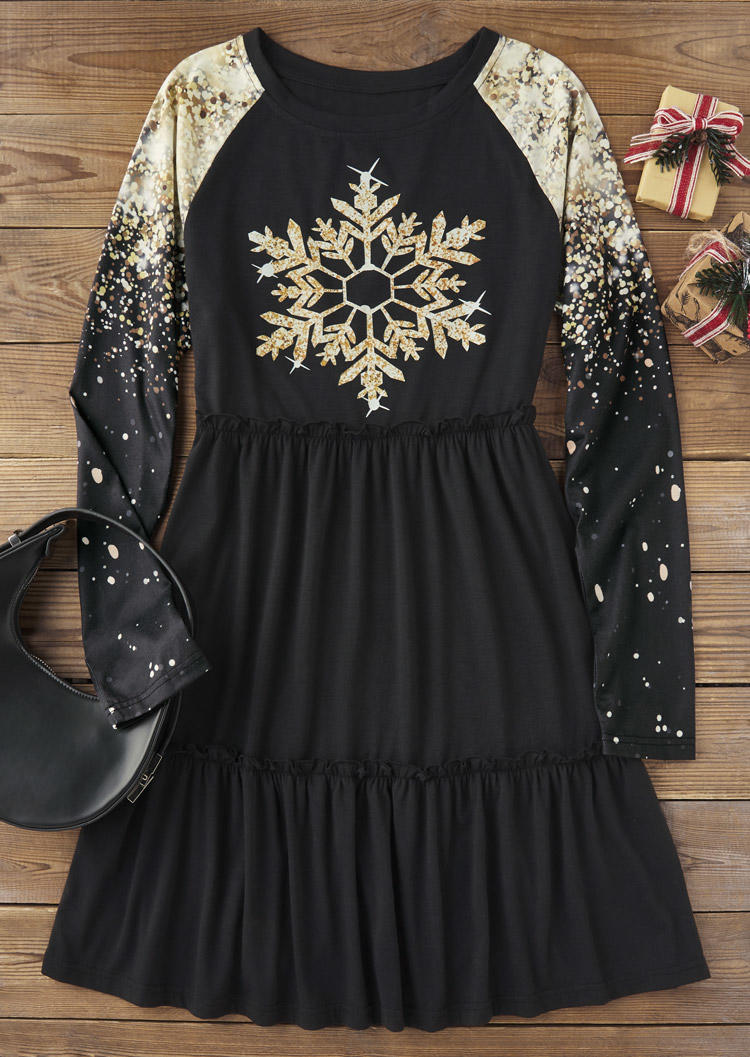 

Mini Dresses Christmas Snowflake Glitter Mini Dress in Black. Size: L,M,,XL