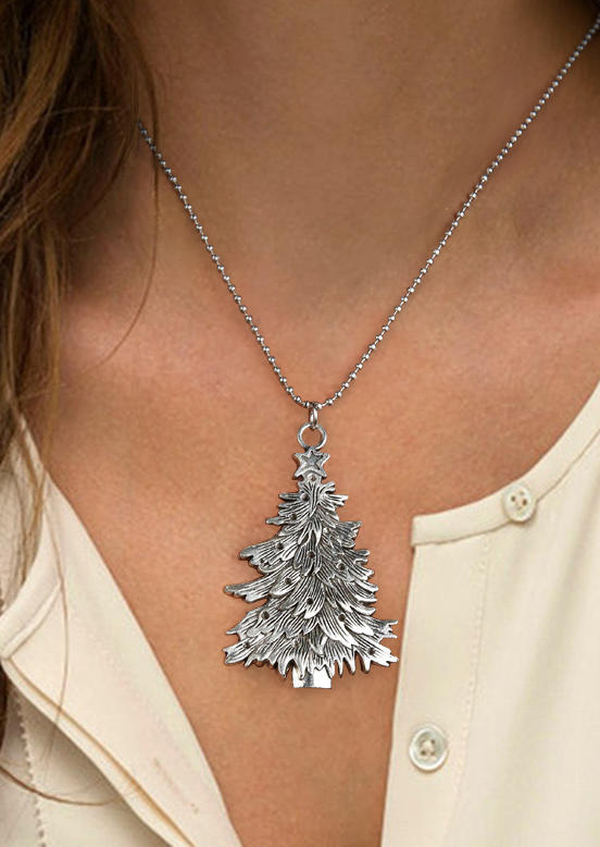 

Necklaces Christmas Tree Alloy Pendant Necklace in Silver. Size