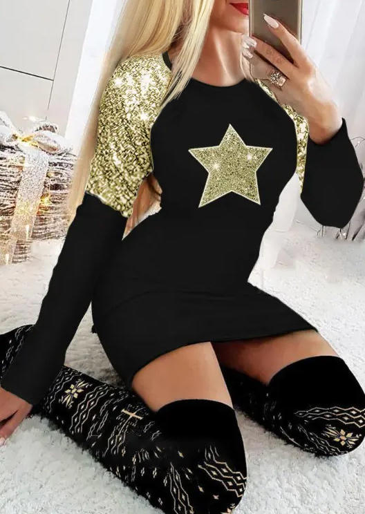 

Bodycon Dresses Star Glitter Long Sleeve Bodycon Dress in Black. Size: L,M,,XL