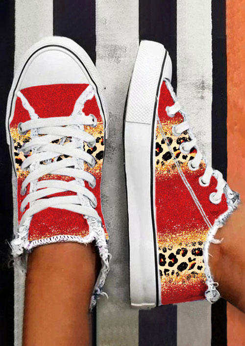 

Sneakers Christmas Leopard Glitter Frayed Lace Up Flat Sneakers in Multicolor. Size: ,38,39,40,41