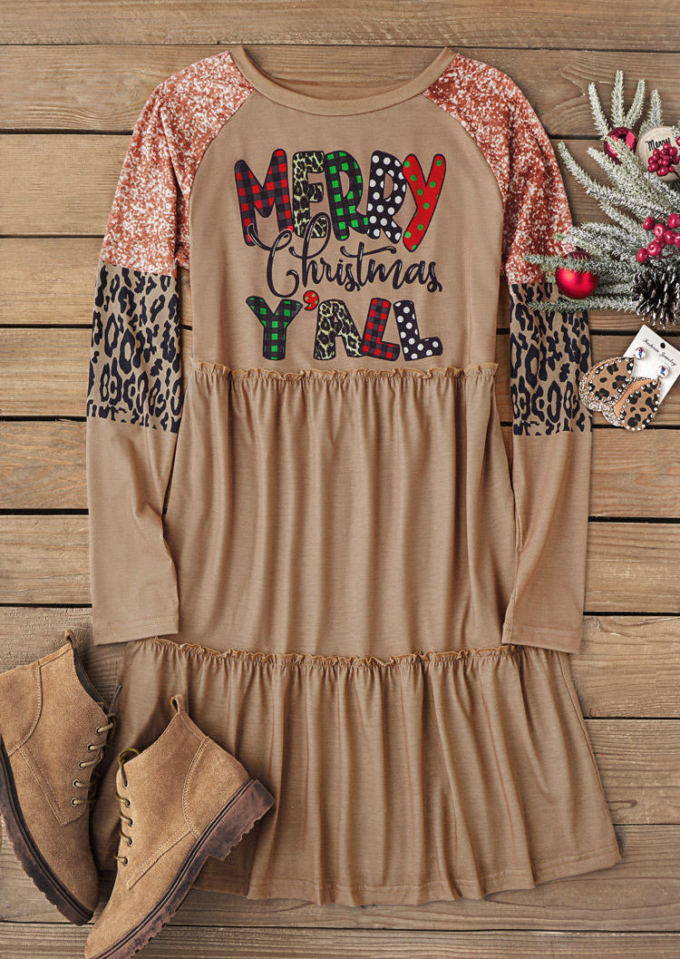 

Mini Dresses Merry Christmas Y'all Leopard Glitter Mini Dress in Multicolor. Size: M