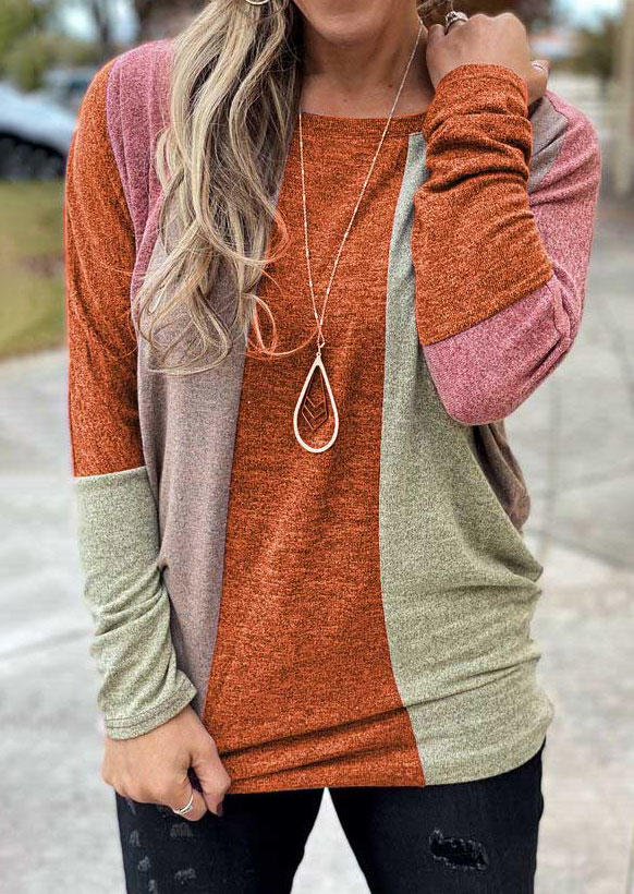 Color-Blocked Long Sleeve Blouse