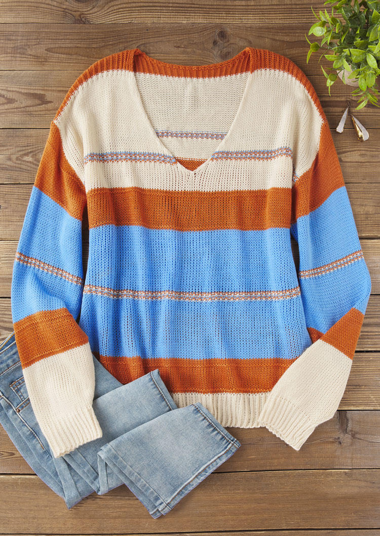 

Sweaters Striped Color-Blocked V-Neck Sweater in Multicolor. Size