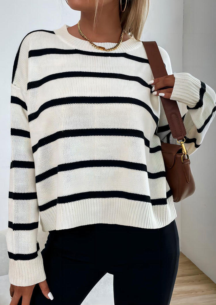 

Sweaters Striped Drop-shoulder Knitted Sweater in Multicolor. Size: L,M