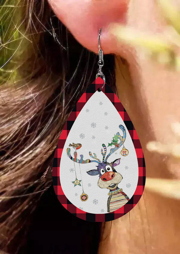 

Earrings Christmas Reindeer Snowflake Plaid Water Drop Earrings in Multicolor. Size