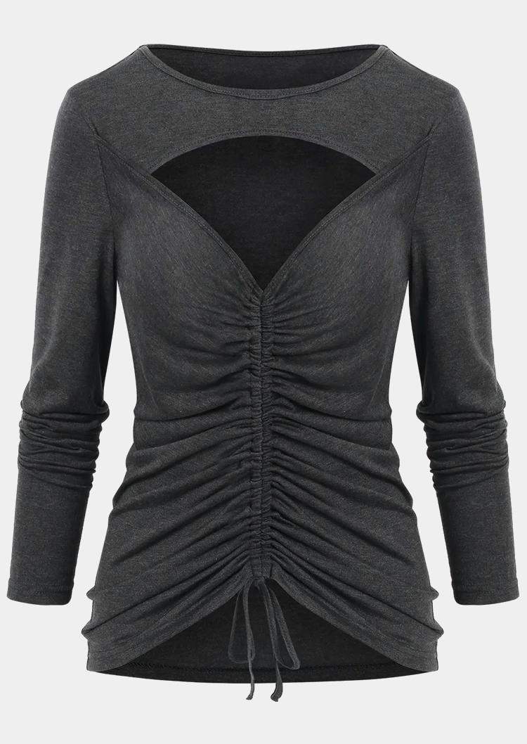 

Blouses Drawstring Hollow Out Long Sleeve Blouse - Dark Grey in Gray. Size: L,M,,XL