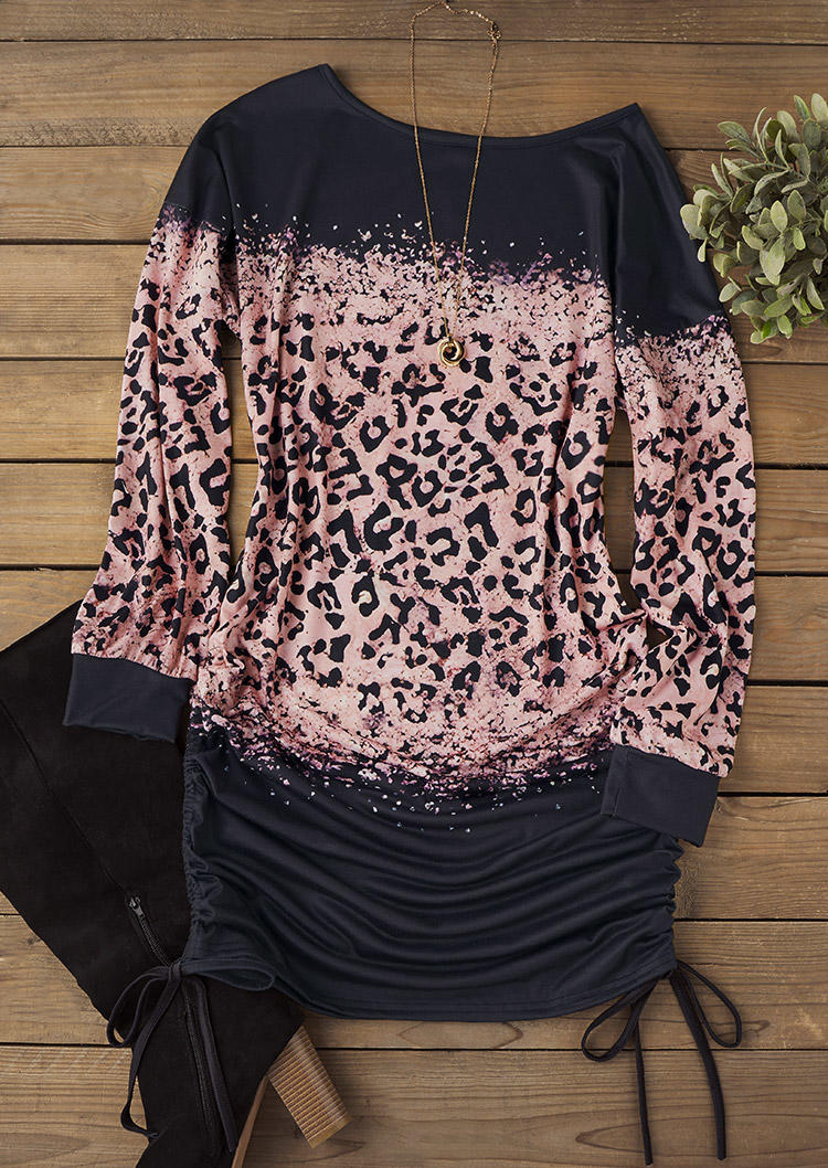 

Sweatshirt Dresses Leopard Glitter Drawstring Ruched Sweatshirt Dress in Multicolor. Size: L,M,,XL