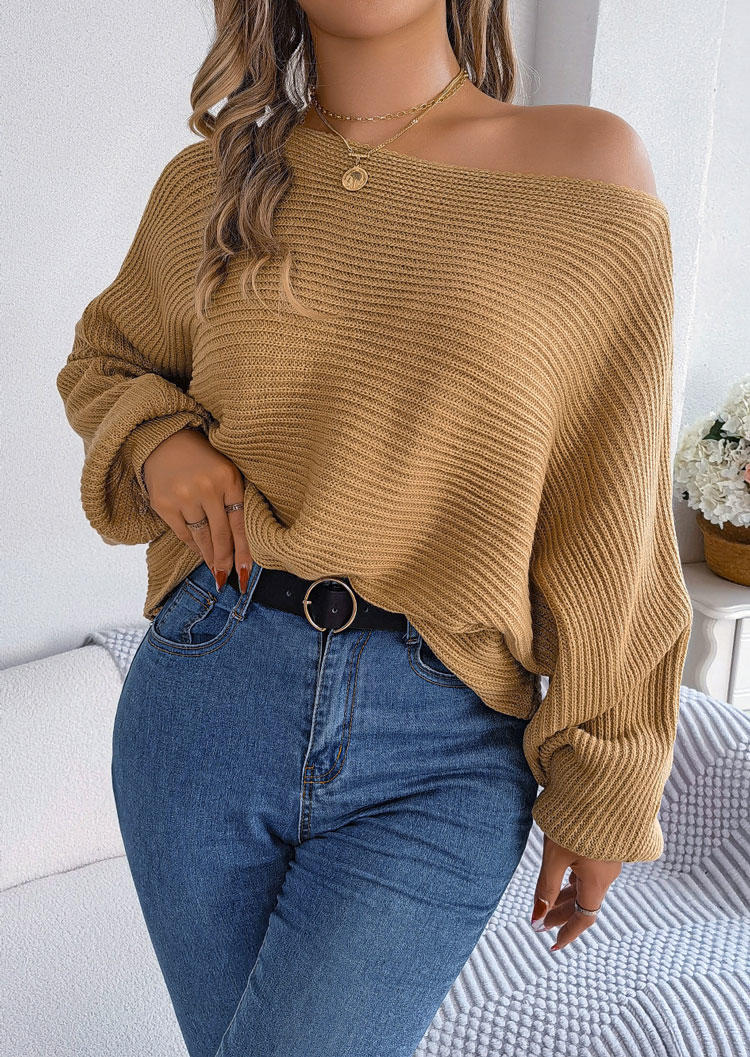 

Sweaters Ribbed Off Shoulder Sweater in Khaki. Size: L,M
