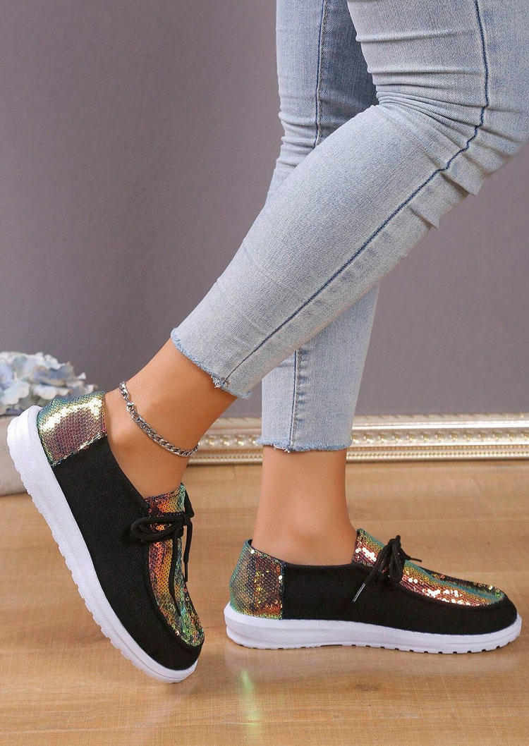 

Sneakers Sequined Slip On Flat Sneakers in Black. Size: ,40