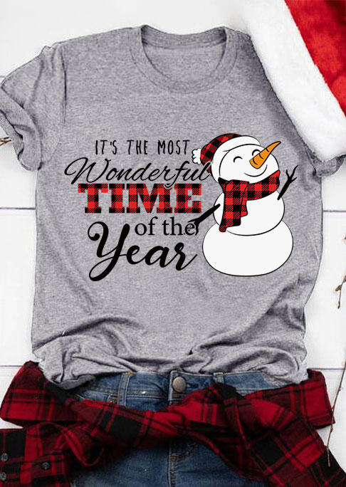 

T-shirts Tees Christmas It' The Most Wonderful Time Of The Year Snowman T-Shirt Tee in Gray. Size