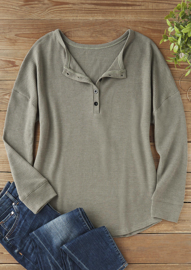 

Blouses Button Waffle Long Sleeve Blouse - Army Green in Green. Size