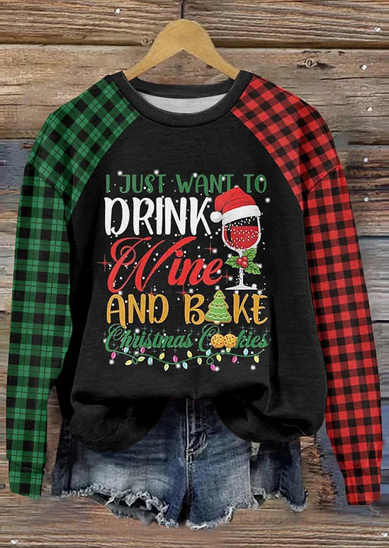 

Sweatshirts Christmas Plaid Wine Glass Sweatshirt in Multicolor. Size: L,M