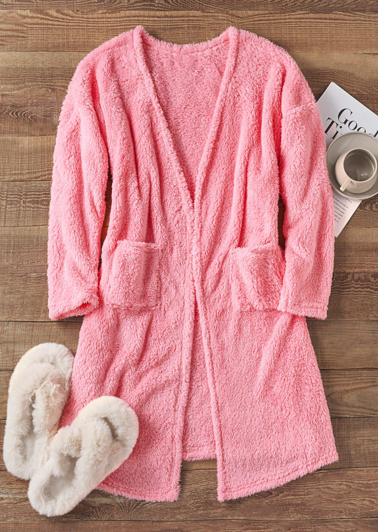 

Sleepwear 3Pcs Winter Warm Drawstring Pocket Plush Pajamas Set in Pink. Size