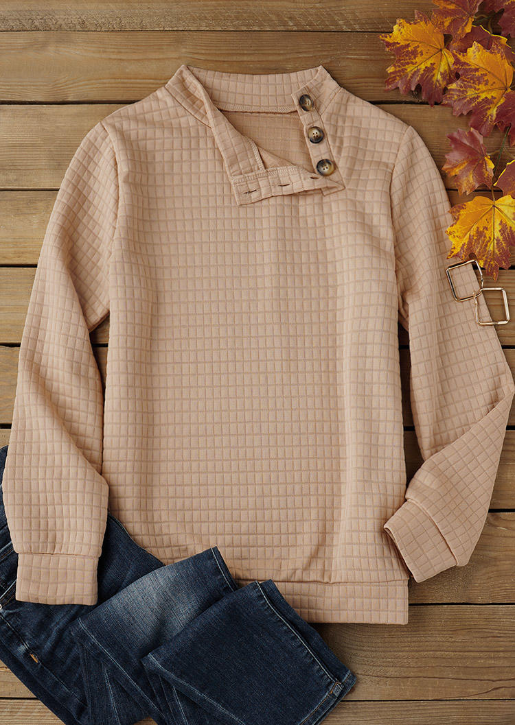 

Sweatshirts Plaid Button Concise Sweatshirt in Khaki. Size