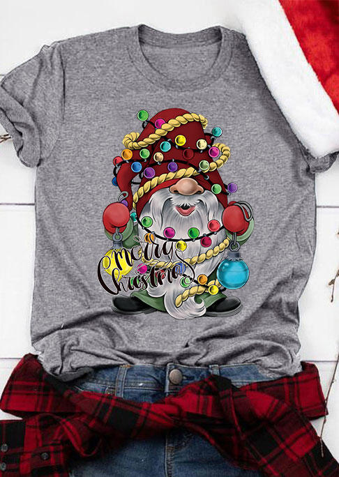 

T-shirts Tees Chrstmas Gnome Lanterns O-Neck T-Shirt Tee in Gray. Size
