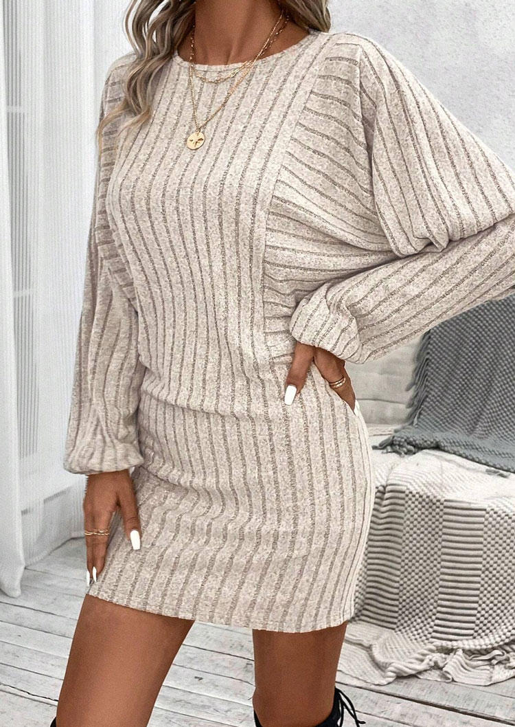 

Bodycon Dresses Ribbed Batwing Sleeve Bodycon Dress in Apricot. Size: L,M,,XL