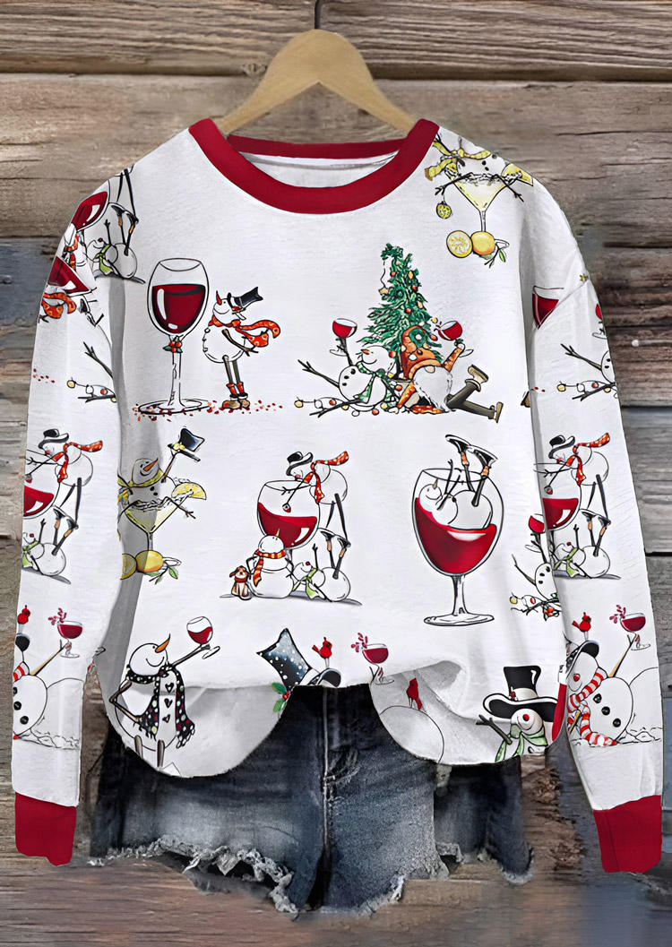 

Sweatshirts Christmas Snowman Wine Glass Pullover Sweatshirt in Multicolor. Size: L,M,,XL