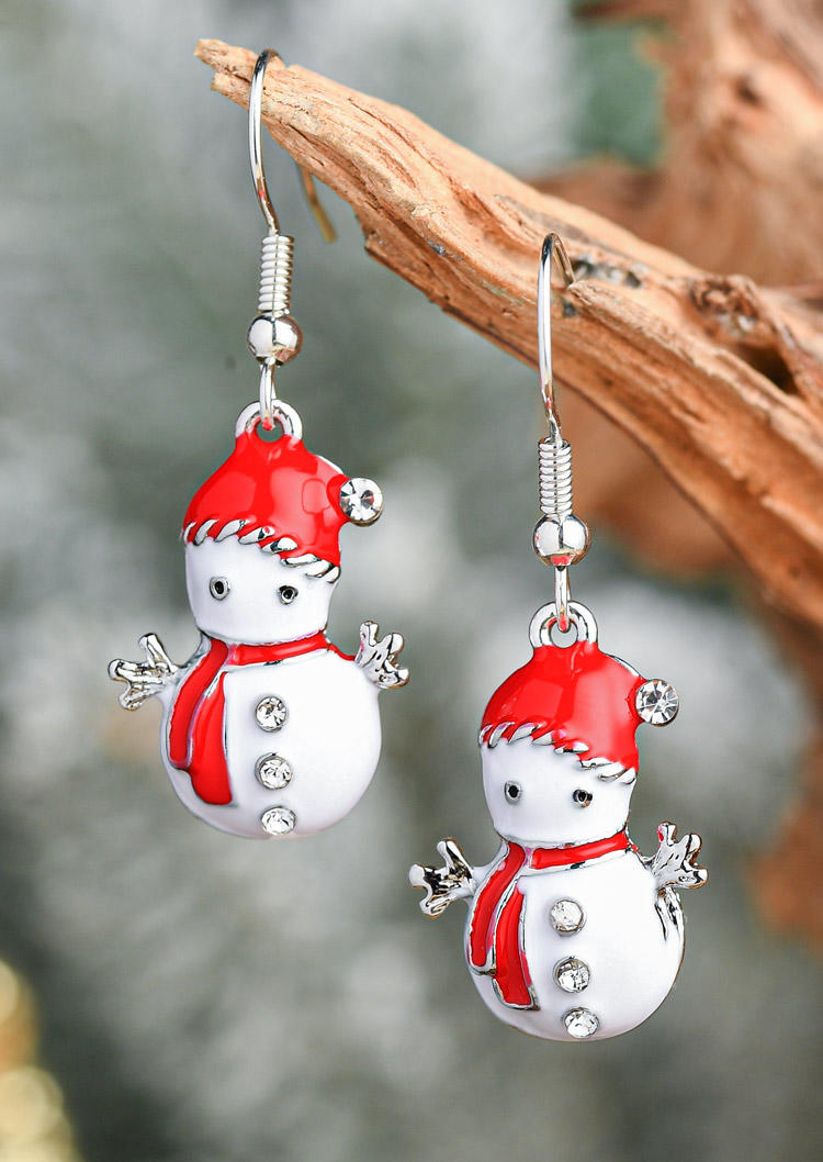 

Earrings Christmas Snowman Rhinestone Cute Earrings in White. Size