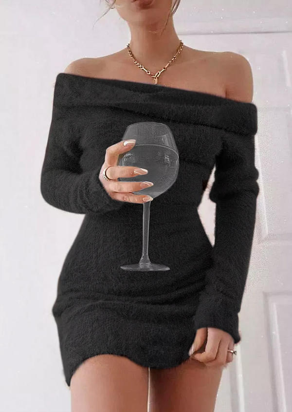 

Sweater Dresses Off Shoulder Knitted Sweater Dress in Black. Size: L,M,,XL