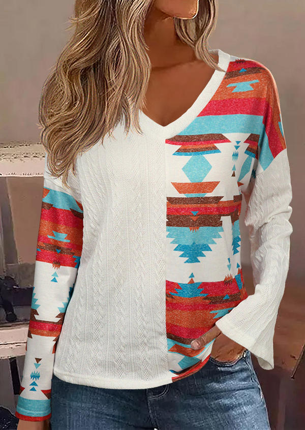 Aztec Textured Color-Blocked Drop Shoulder Blouse