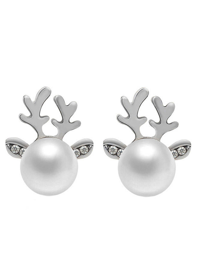 

Earrings Elegant Imitation Pearl Antler Rhinestone Earrings in Silver. Size