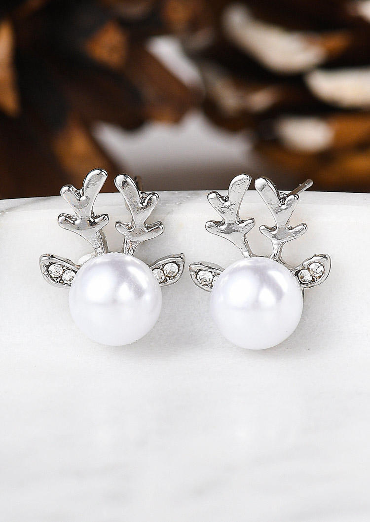 Elegant Imitation Pearl Antler Rhinestone Earrings
