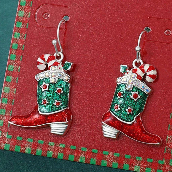 Christmas Western Rhinestone Boots Earrings