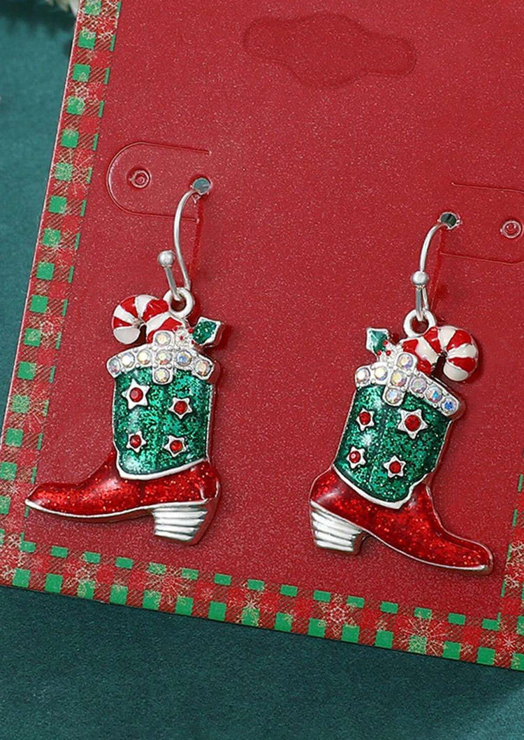 Christmas Western Rhinestone Boots Earrings