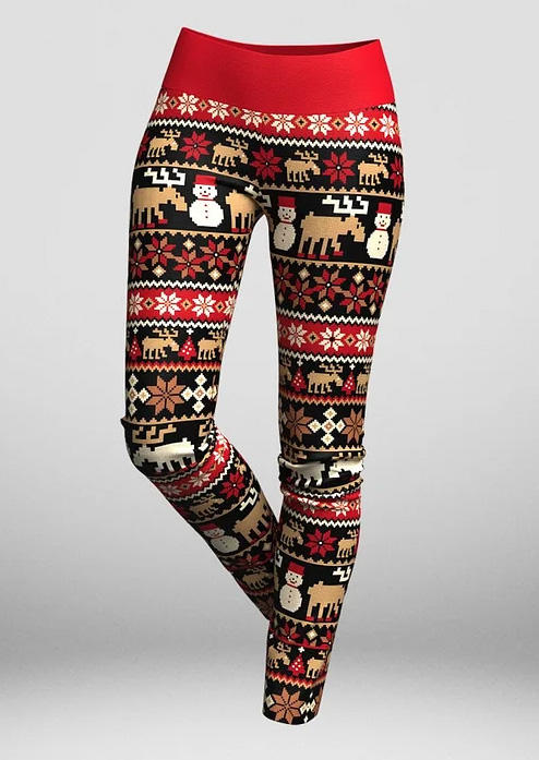 

Leggings Christmas Reindeer Snowflake Snowman Leggings in Multicolor. Size