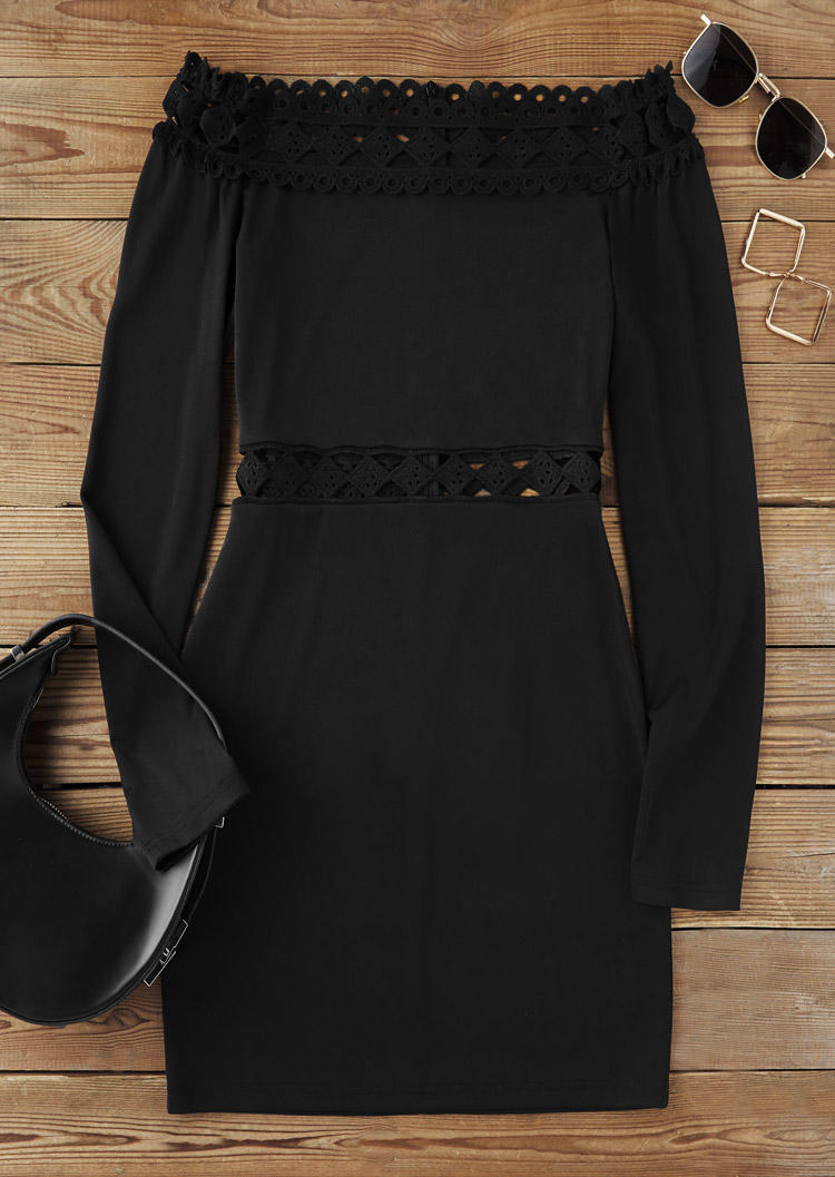 

Bodycon Dresses Lace Hollow Out Off Shoulder Bodycon Dress in Black. Size: L,M,,XL