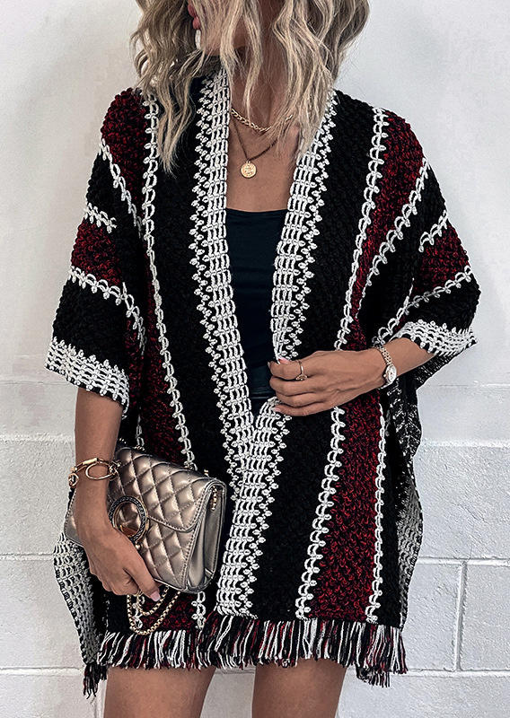 

Cardigans Striped Tassel Shawl Cardigan in Multicolor. Size