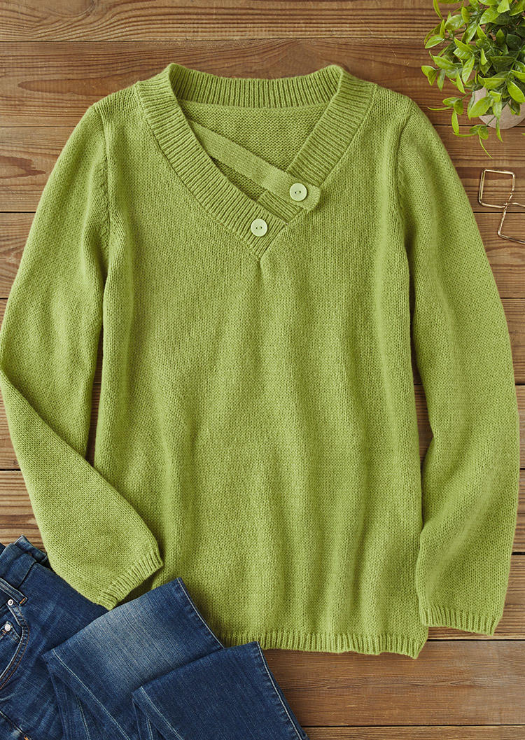 

Sweaters Plain Button Hollow Out Sweater in Green. Size: ,XL