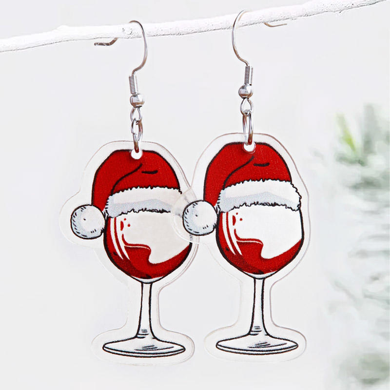 Cute Red Wine Christmas Hat Earrings