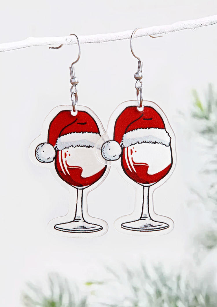 Cute Red Wine Christmas Hat Earrings