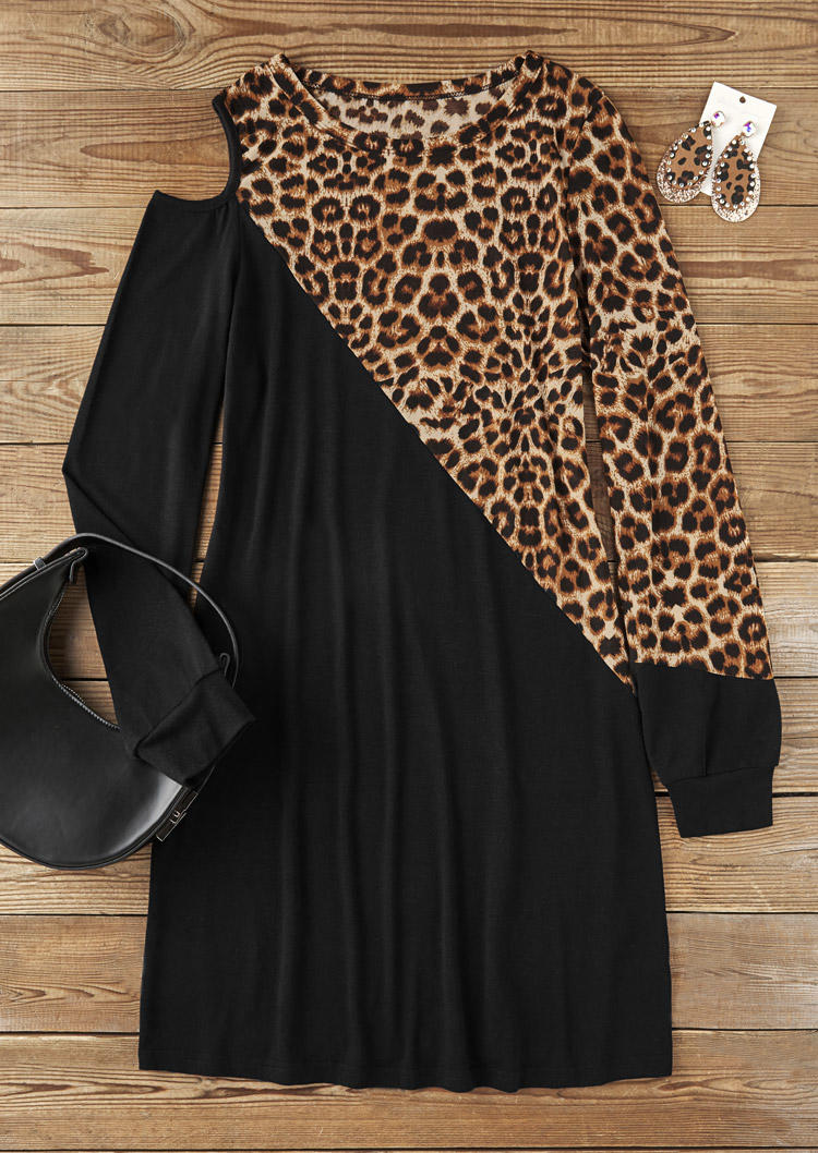 

Mini Dresses Leopard One Sided Cold Shoulder Mini Dress in Black. Size: L,M,,XL