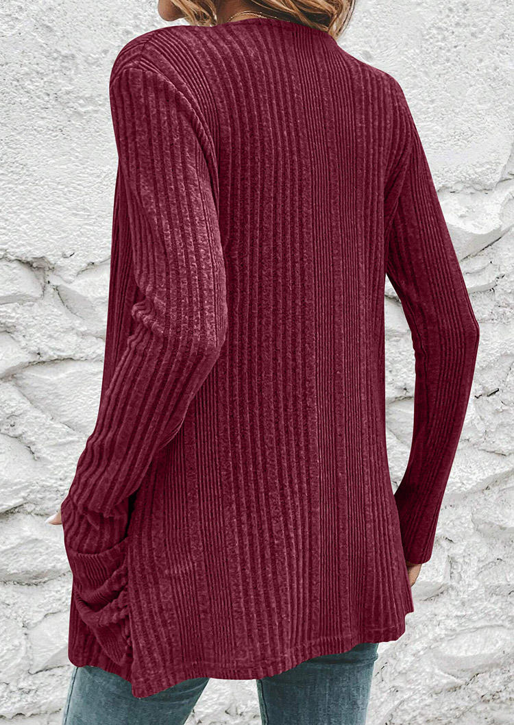 

Cardigans Ribbed Pocket Long Sleeve Cardigan in Red. Size