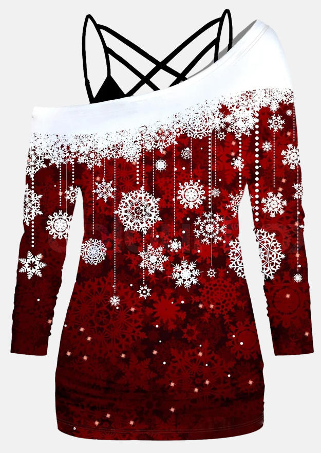 

Blouses Snowflake Criss-Cross Fake Two-Piece Blouse - Burgundy in Red. Size: L,M,,XL