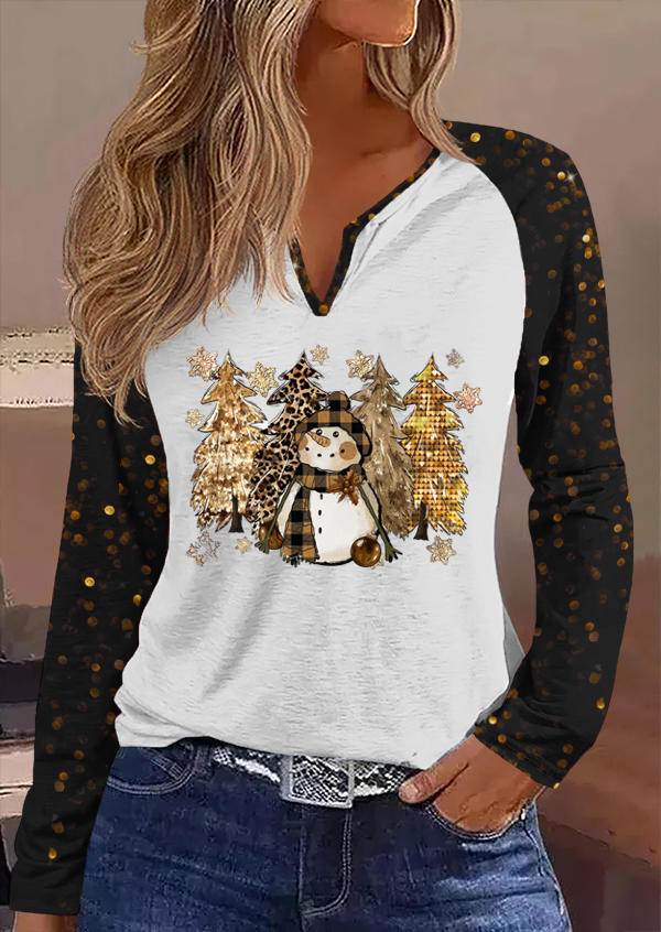 

Blouses Christmas Tree Snowman Glitter Blouse in Gold. Size: L,M,,XL