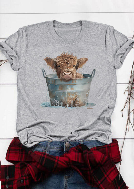

T-shirts Tees Highland Cattle O-Neck T-Shirt Tee in Gray. Size