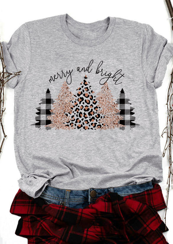 

T-shirts Tees Merry And Bright Christmas Tree T-Shirt Tee in Gray. Size