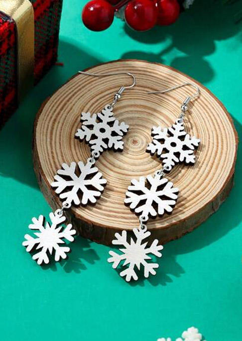 

Earrings Christmas Snowflake Tassel Wooden Hook Earrings in White. Size