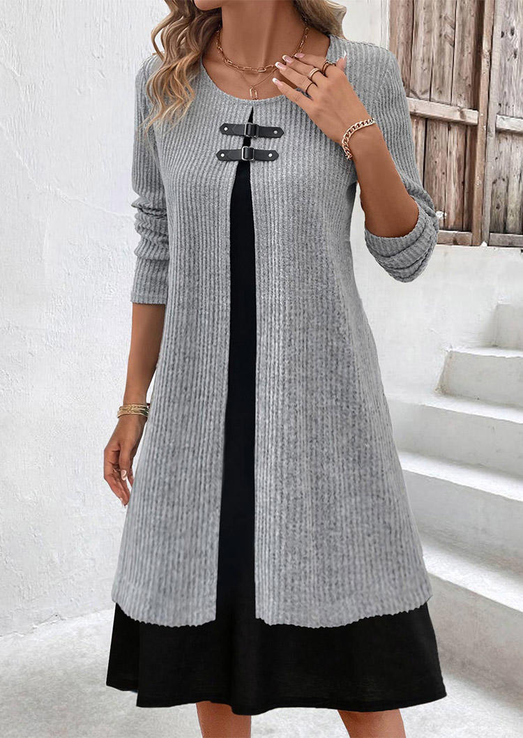 Color-Blocked Buckle Mini Dress - Gray