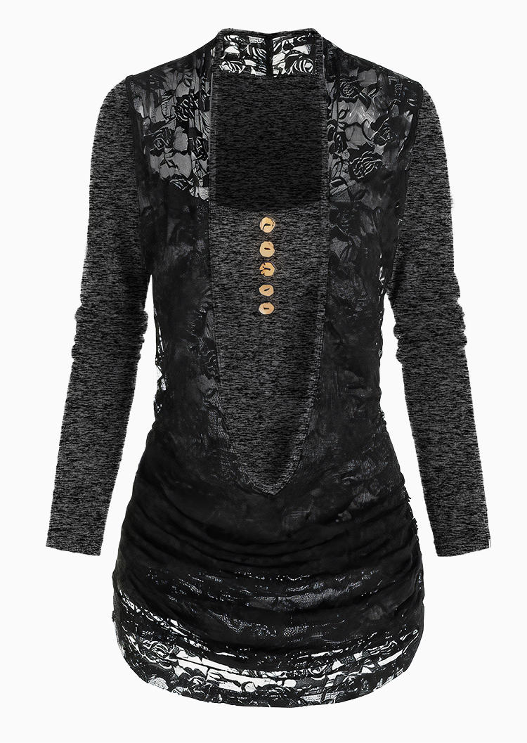 

Blouses Lace Stitching Button Fake Two-Piece Blouse in Gray. Size: L,M,,XL