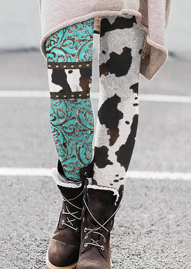 

Leggings Western Cow Abstract Graphic Leggings in Multicolor. Size: L,M,,XL
