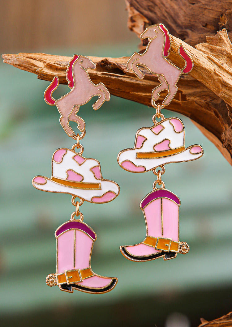 

Earrings Horse Cowboy Hat Boots Western Earrings in Pink. Size