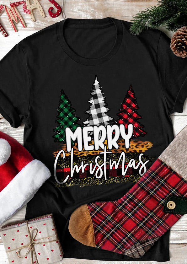 

T-shirts Tees Merry Christmas Tree O-Neck T-Shirt Tee in Black. Size