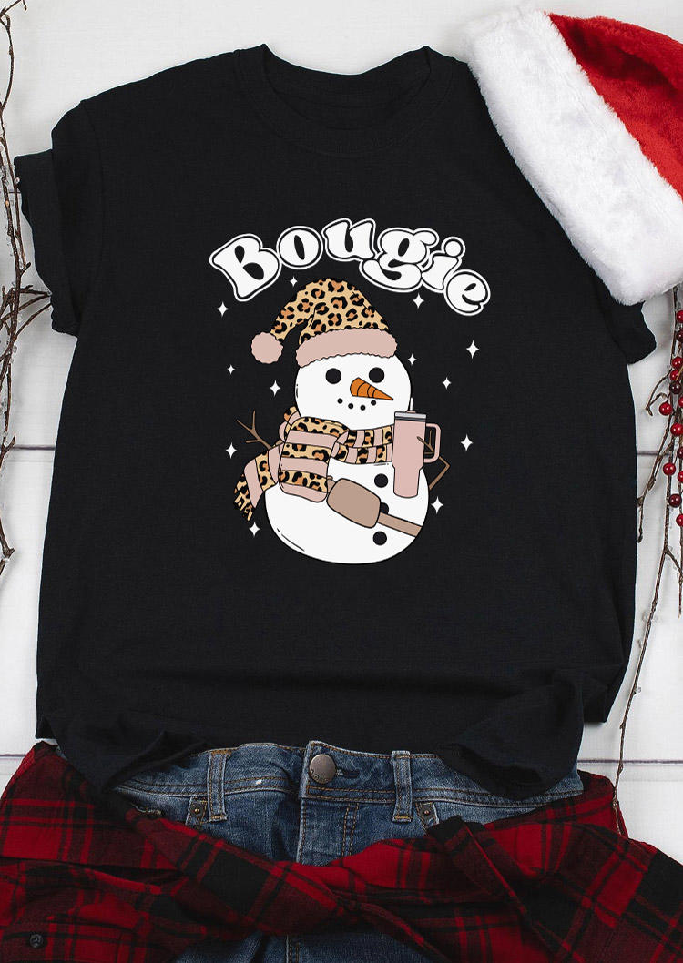 

T-shirts Tees Christmas Bougie Snowman Leopard O-Neck T-Shirt Tee in Black. Size: M