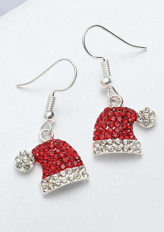 

Earrings Christmas Rhinestone Hat Earrings in Red. Size