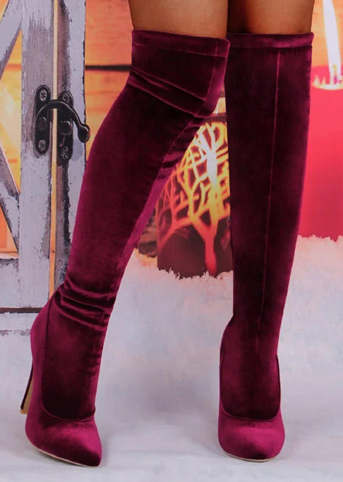 

Boots Zipper Over Knee Flannel Thin Heels Boots - Burgundy in Red. Size: ,39